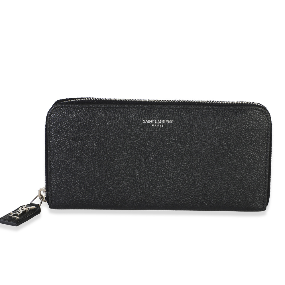 Saint Laurent Black Grain De Poudre Zip Around Travel Wallet